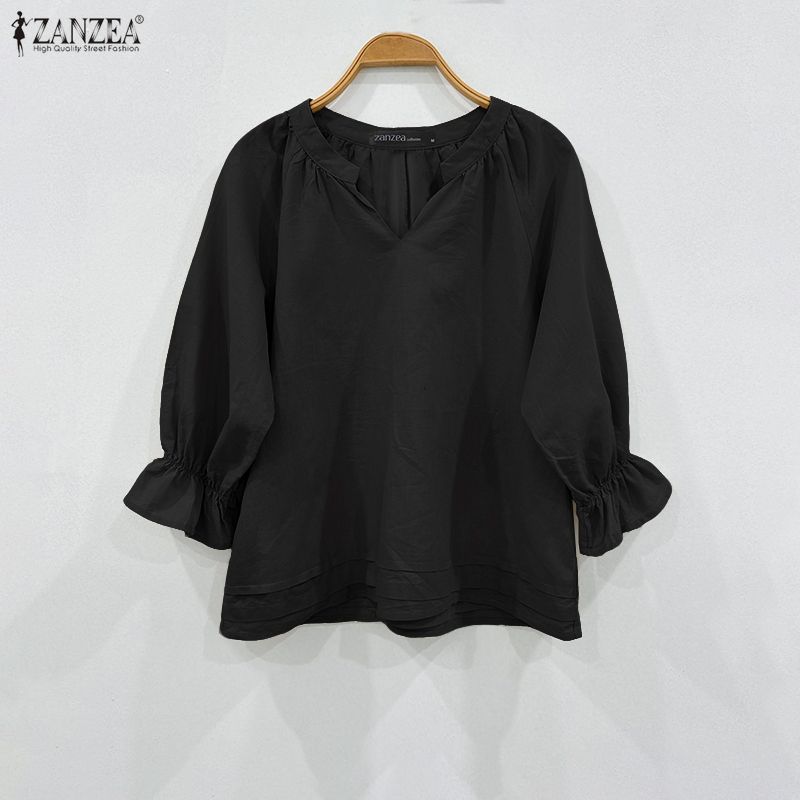 ZANZEA Women Casual V-Neck Solid Color Loose Long Sleeve Blouse