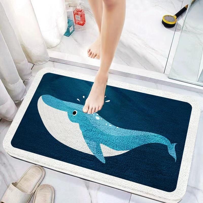 VIKAMA Cute Cartoon Flat Printed Carpet, Entrance Door, Bathroom And Toilet Anti-Slip Imitation Cashmere Mat, Home Decoration