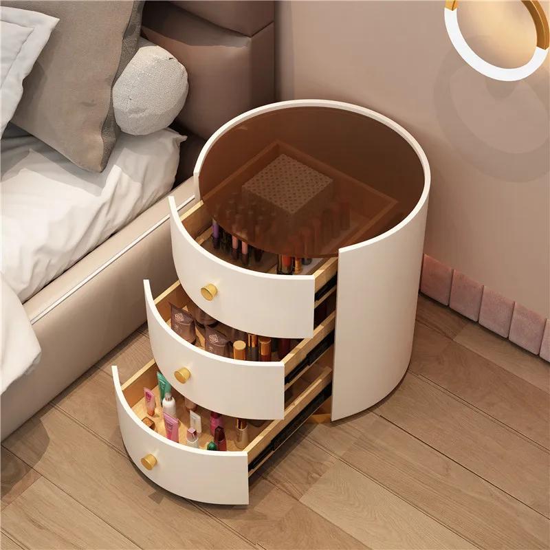Modern bedroom bedside table simple light luxury floor-to-ceiling cabinet bedside cabinet storage locker round cabinet