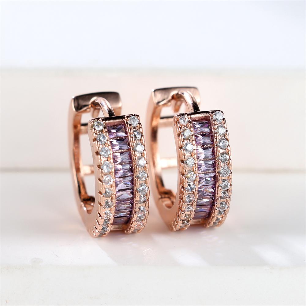 Multicolor Crystal Square Stone Female Classic Small Round Hoop Earrings For Women Rose Gold Color Wedding Party