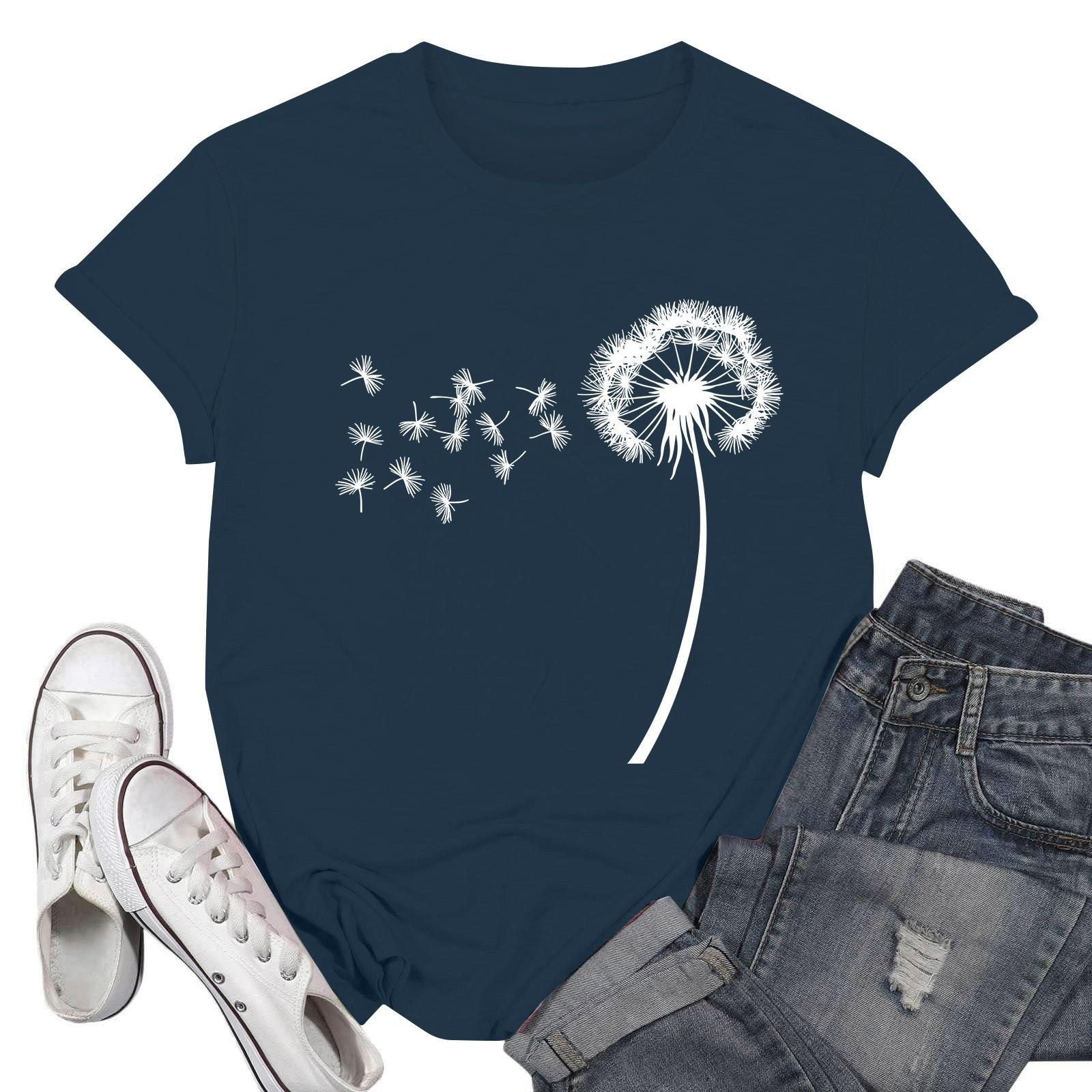 

Women s Fashion Casual Printed Short Sleeve Round Neck Pullover Tops XXXL Темно-синій