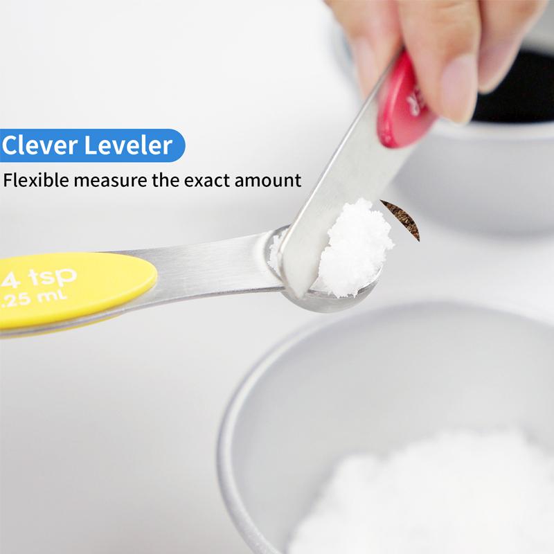 Pack of 8 Dual-Sided Magnetic Measuring Spoons Set with Leveler Stackable Teaspoon and Tablespoon Set for Spice Jar Liquid