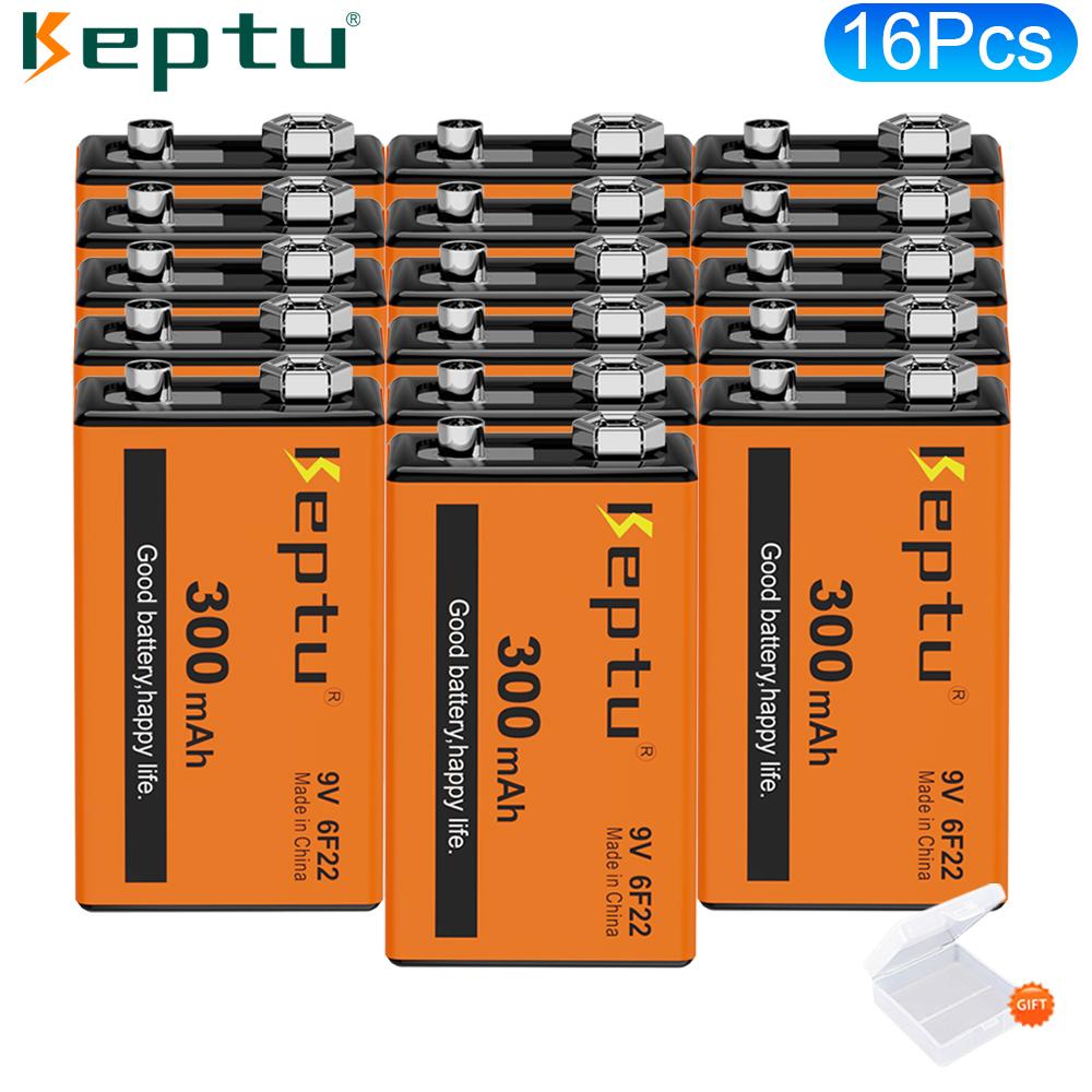 KEPTU 9V 300mAh Long-lasting Rechargeable Batteries for Wireless Microphones, Guitars, and Smoke Alarms