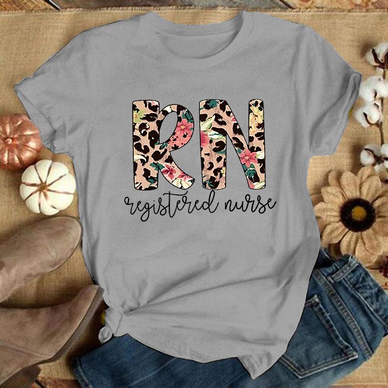 Moda Dia Internacional dos Enfermeiros RN Enfermeira Registrada Estampa Camiseta Gráfica Unisex Moda Casual Camiseta de Manga Curta