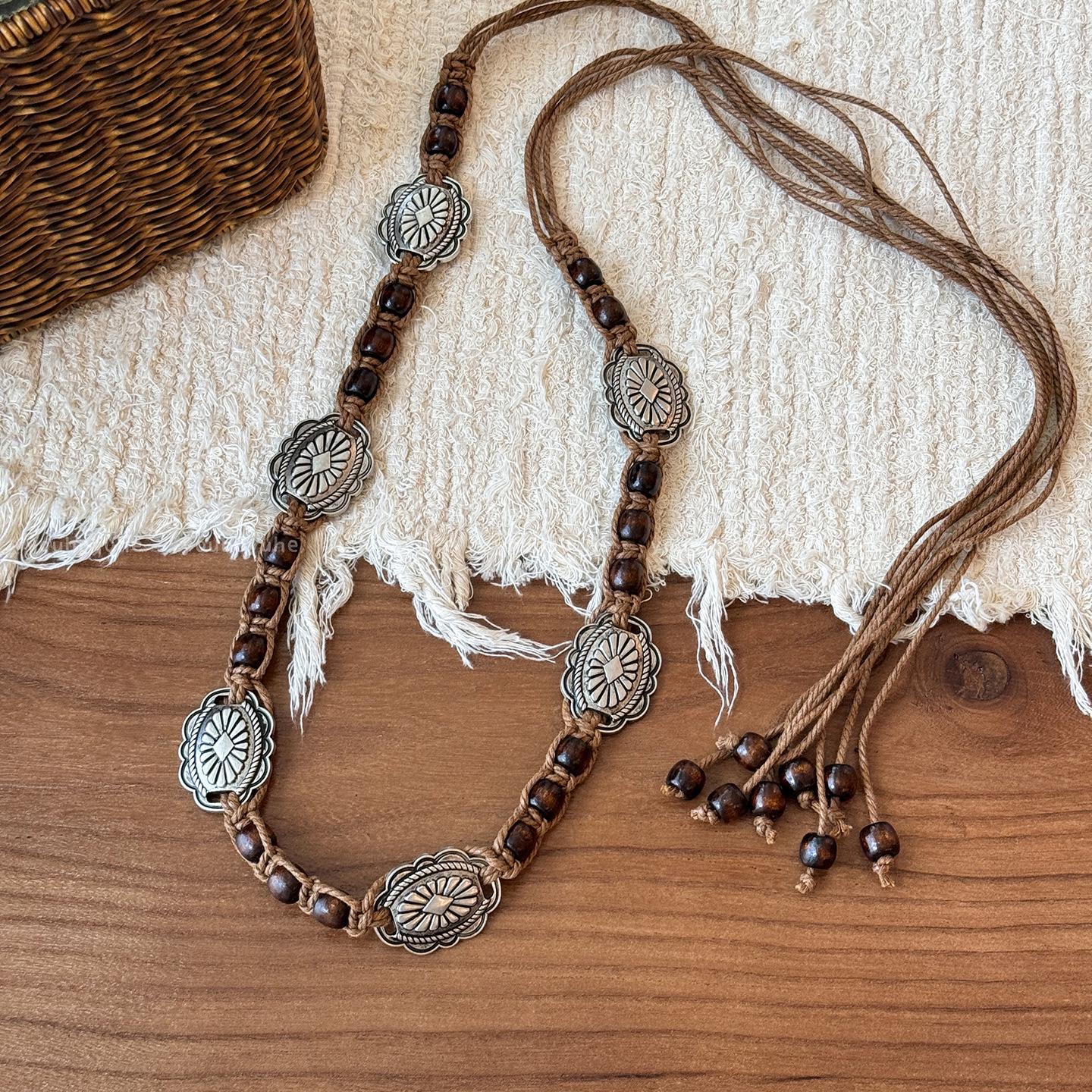 

Богемный плетеный пояс с бисером для женщин - Этнический стиль, цепочка-аксессуар