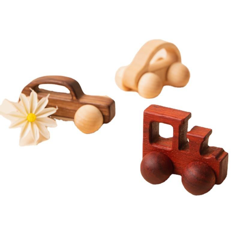 Walnut Wood Mini Colorful Car, Children Early Education Educational Wooden Building Block Toy, Infant Toddler Push Cart