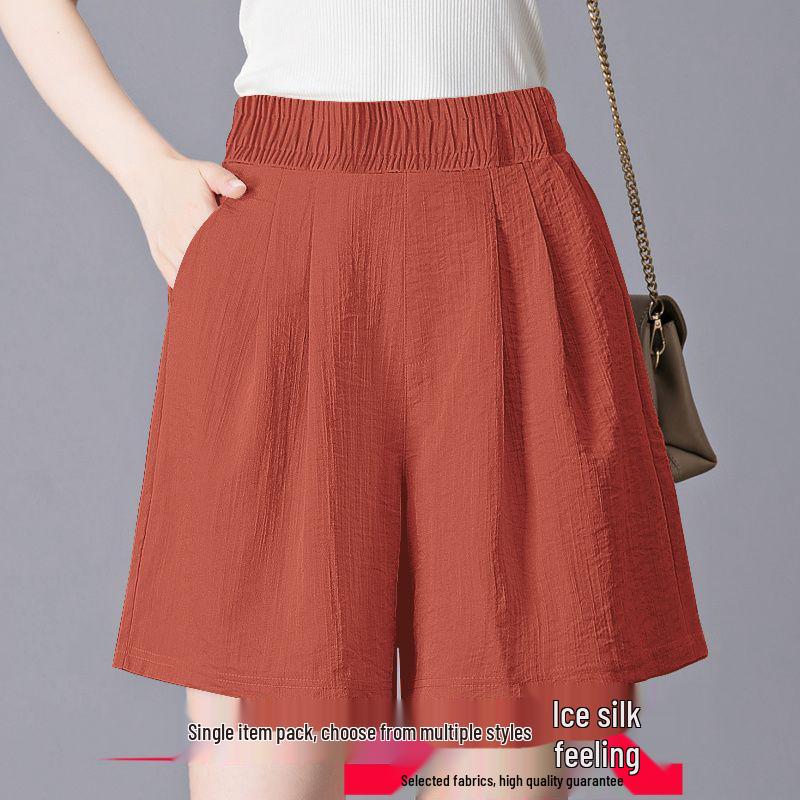Ice Silk Women's Plus Size Summer Capris: Loose Straight, High Waist, Casual Wide Leg Shorts