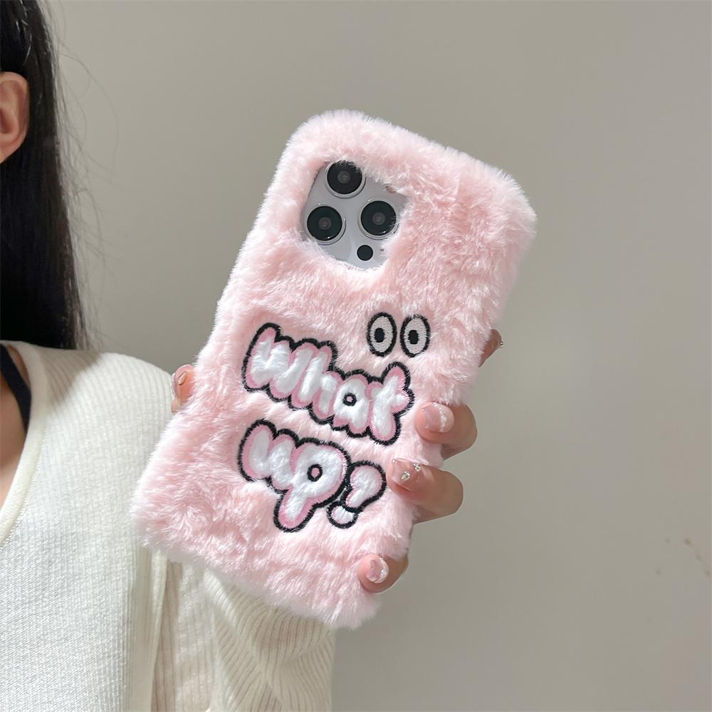Plush Street Style Cartoon Eye Fashion Soft Phone Case for iPhone 17 Pro Max 16 15 14 13 Pro Cute Girly Fuzzy Protective Cover