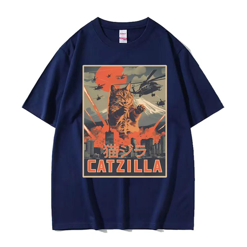 Retro Japanese Catzilla Movie Poster Graphic Mens Tshirt Fashion Classic Tshirt Streetwear Unisex Summer Short Sleeve T Shirts