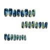 Punte Unghie Finte Ovale Lungo con Motivo Ondate Mare Blu Stella Luna - Set da 24 Pezzi