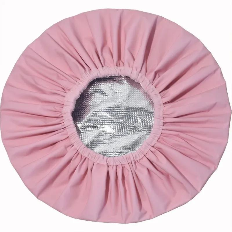 Adjustable Double Layer Satin Bonnet Nightcap Doubleside Women Round Shower Caps Night Sleep Polyester Hat Solid Black Lining