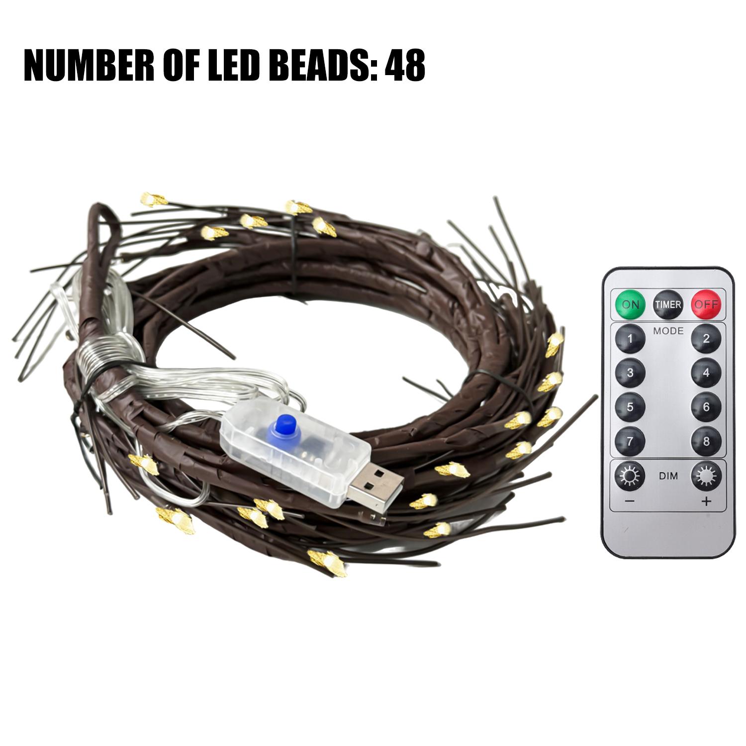 

48/72 светодиодных светильника-ветки ивы, питание от USB, гибкая ветка дерева для Рождества, фестиваля, вечеринки, украшения комнаты, стены 1.6m- (1pc)