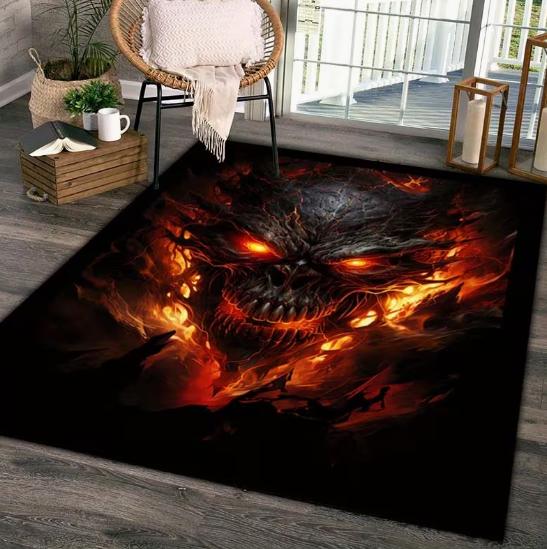 Black Skull Pattern Square Carpet Home Bedroom Living Room Decoration Carpets