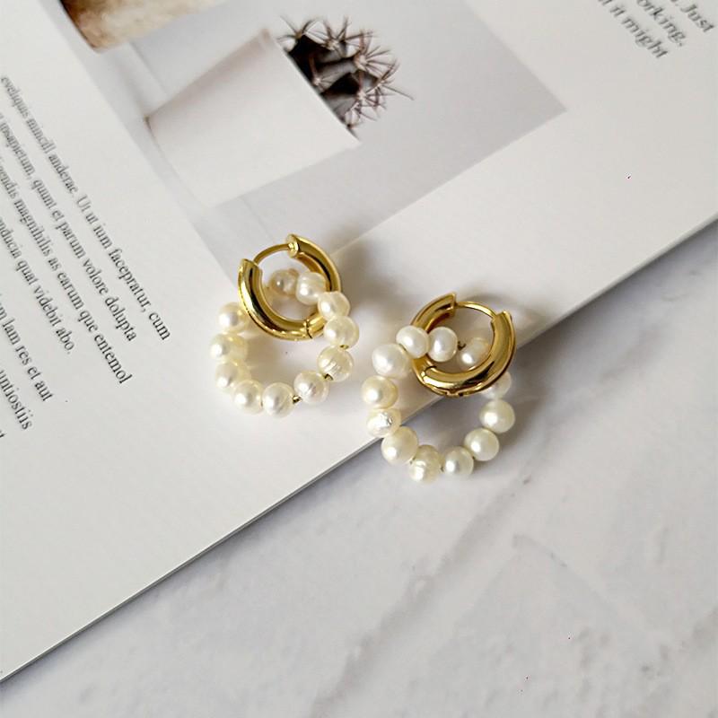 European-American Retro Geometric Freshwater Pearl Earrings - Simple and Versatile Design