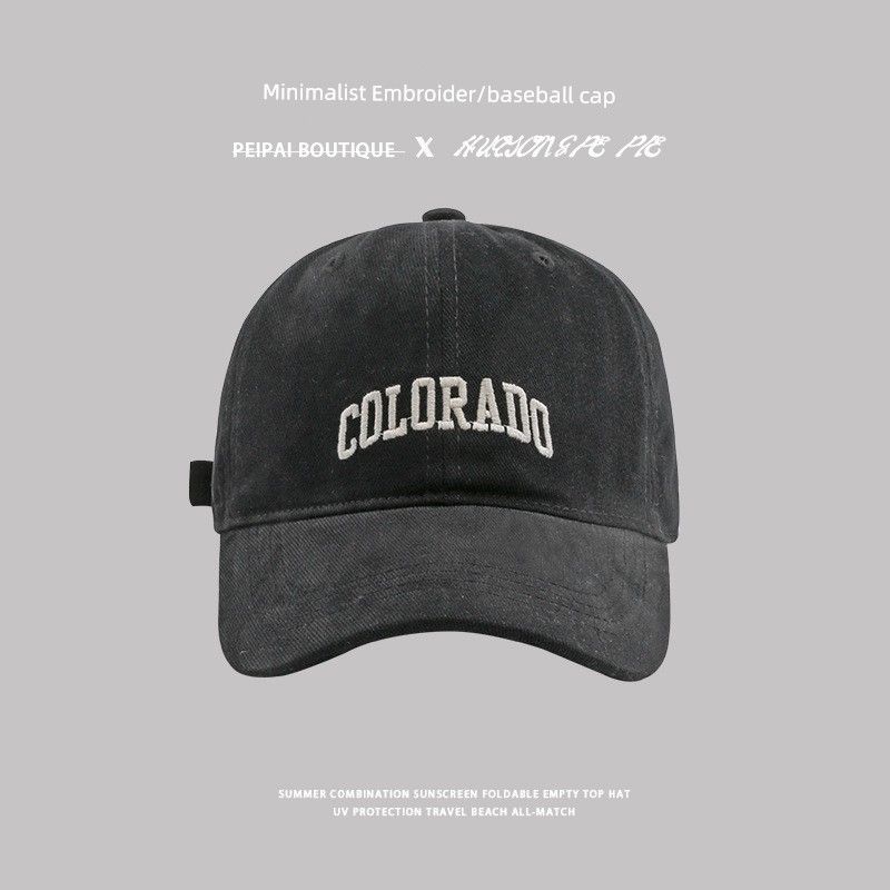 

Face-Looking Small Baseball Cap Spring and Autumn All-Match UV Protection Sun Hat Japanese Style Simple Brushed Embroider Alphabet Peaked Cap C1482 Embroider COL baseball cap Black M(56-58cm)