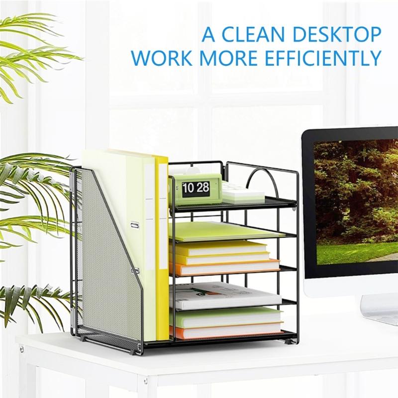 Bureau Papier Bestand Tray Organiser 5-Laags Metalen Bestand Brief Tray Met Boekenrek Ruimtebesparende Document Organiser Voor Kantoor