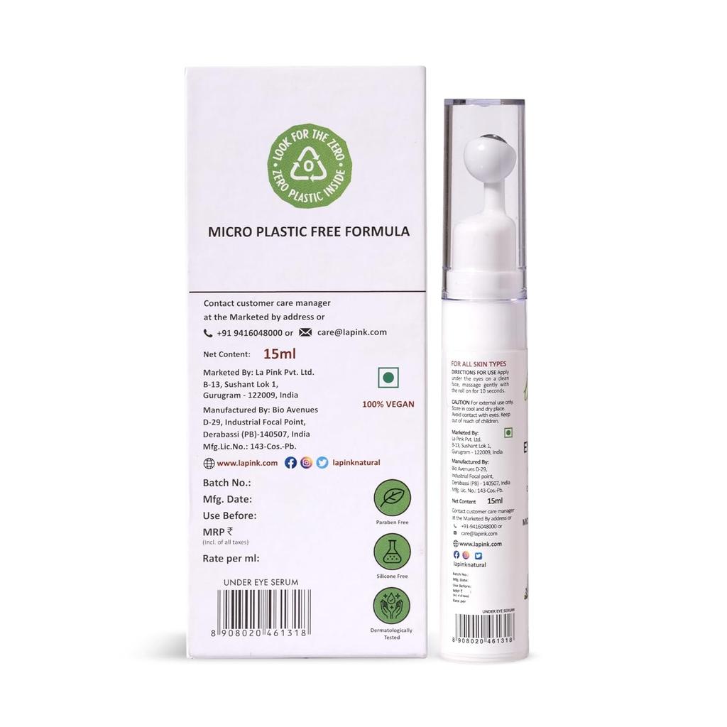 La Pink Young Forever Under Eye Serum with White Haldi For Men and Women, Licorice & Vit B3 (Niacinamide) | Lightens Dark Circles,Puffy Eyes | 15ml