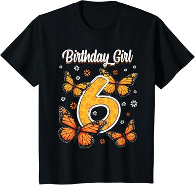 Kids 6 Year Old Monarch Butterfly Papillon 6th Birthday Girl T-Shirt