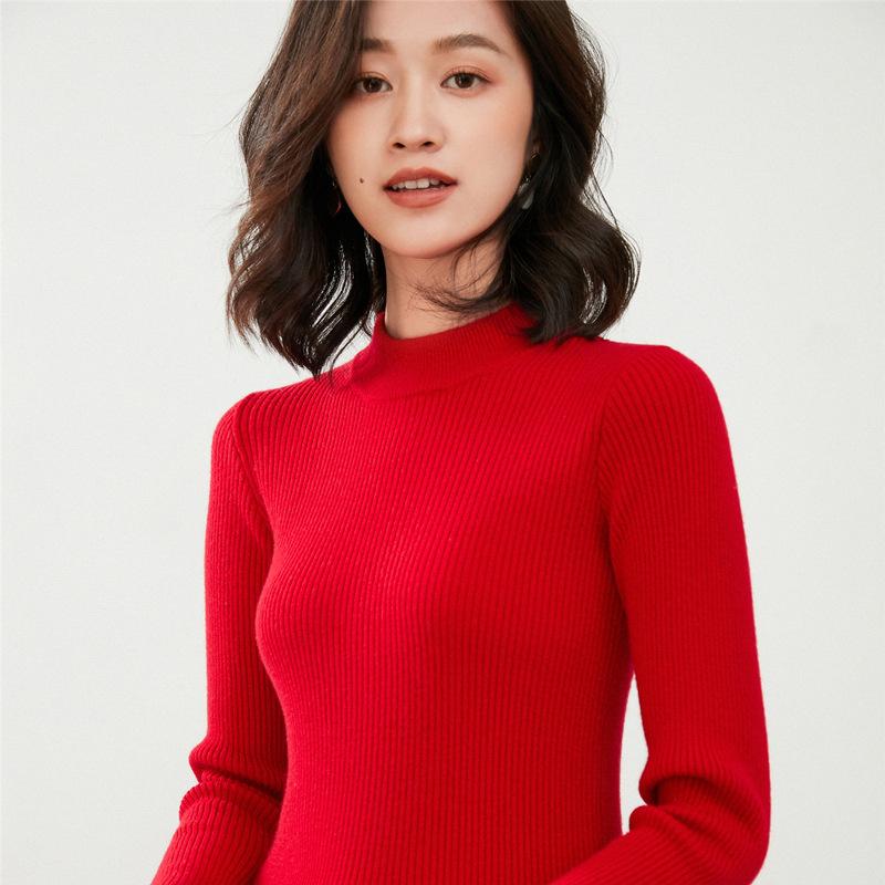 Herbst und Winter Rollkragen-Unterziehpullover Damen Slim Pullover Unifarbe Temperament Strickpullover Neu Streifen Innenoberteil