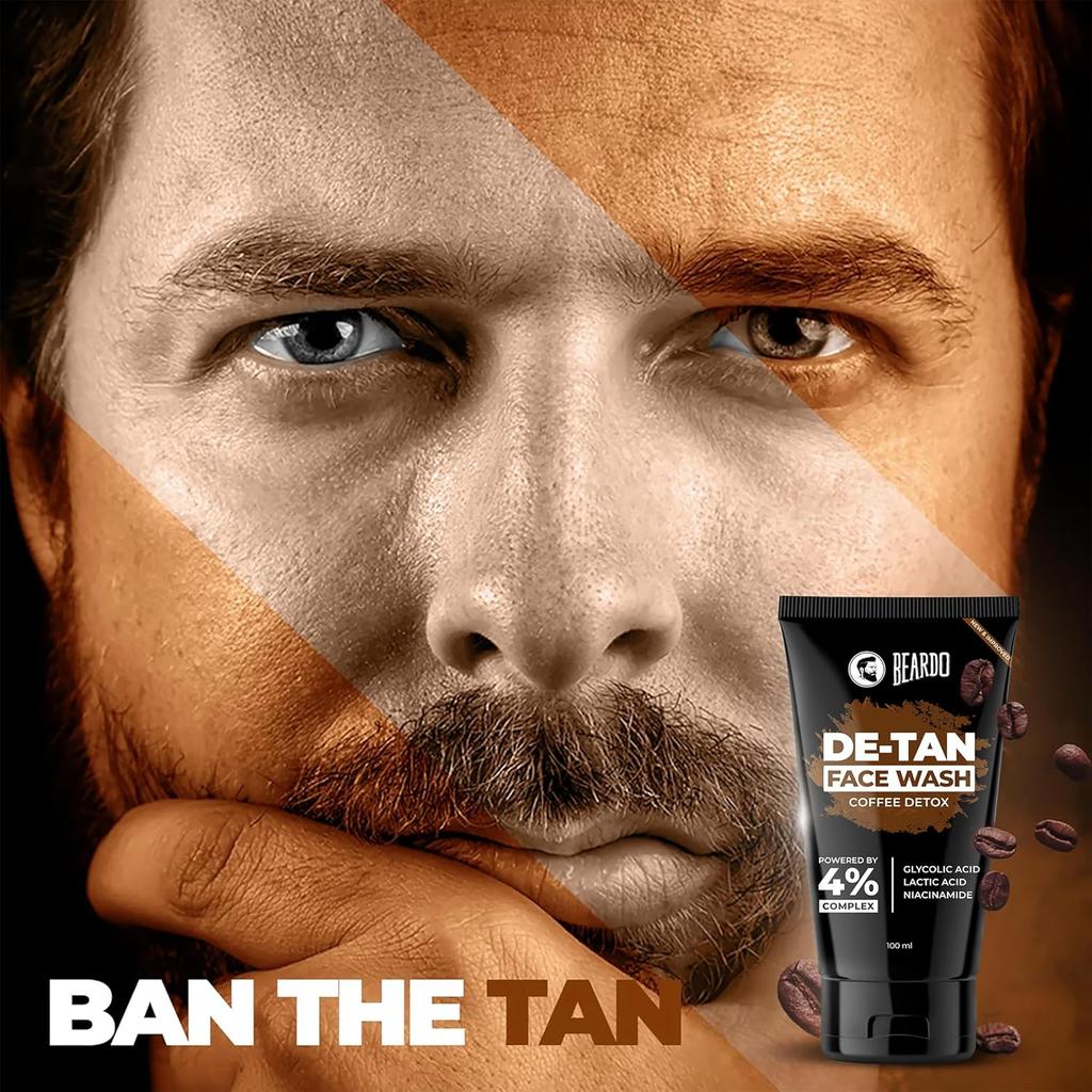 Beardo DeTan Face Wash For Men 100 ml Glycolic Acid Niacinamide Coffee Exfoliating Oil Control Cleanser For Smooth Skin