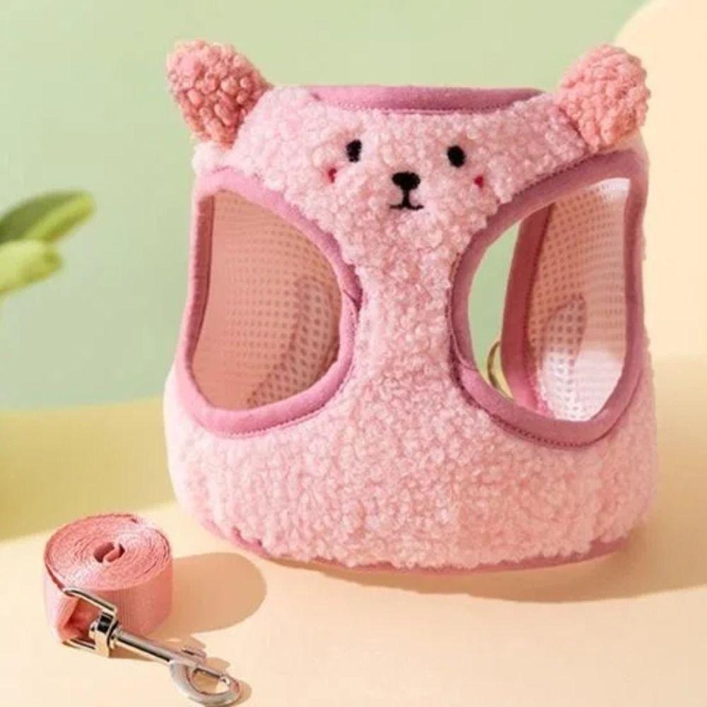 Adjustable Vest Pet Harness Leash Lamb Velvet Dog Walking Rope Pet Chest Strap Set  Medium Puppy