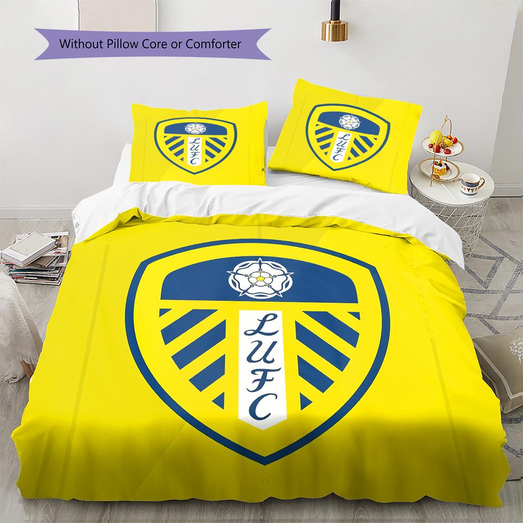 Leeds United Abzeichen Muster Bettwäsche Heimdekoration Geburtstagsgeschenk (1 Bettbezug + 2 Kissenbezüge, ohne Füllung)
