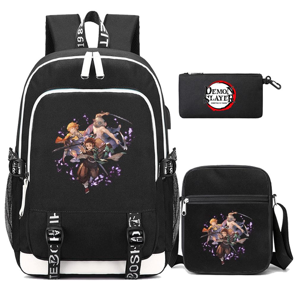 3Pcs/set Cartoon Demon Slayer Printed Backpack Large Capacity Bookbag Student Boy Girl School Bag Outdoor Laptop Travel Bag Gift