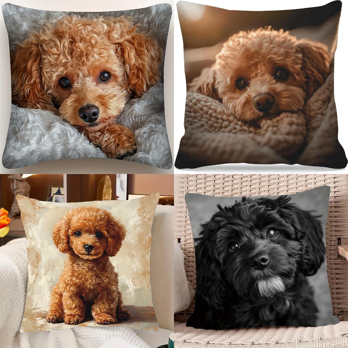 Panika Chen Unisex Black Adorable Poodle Dog Print Throw Pillow Cover Soft Polyester Fabric, Zipper Closure Bedroom Decor Square Cushion Case