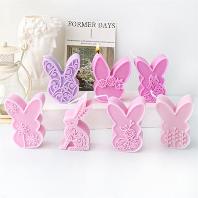 Ostern Flaches Relief Blume Hase Kerze Silikonform DIY Häschen Seife Kristallherstellung Werkzeug Tier Eiswürfelform Handwerk Heimdeko