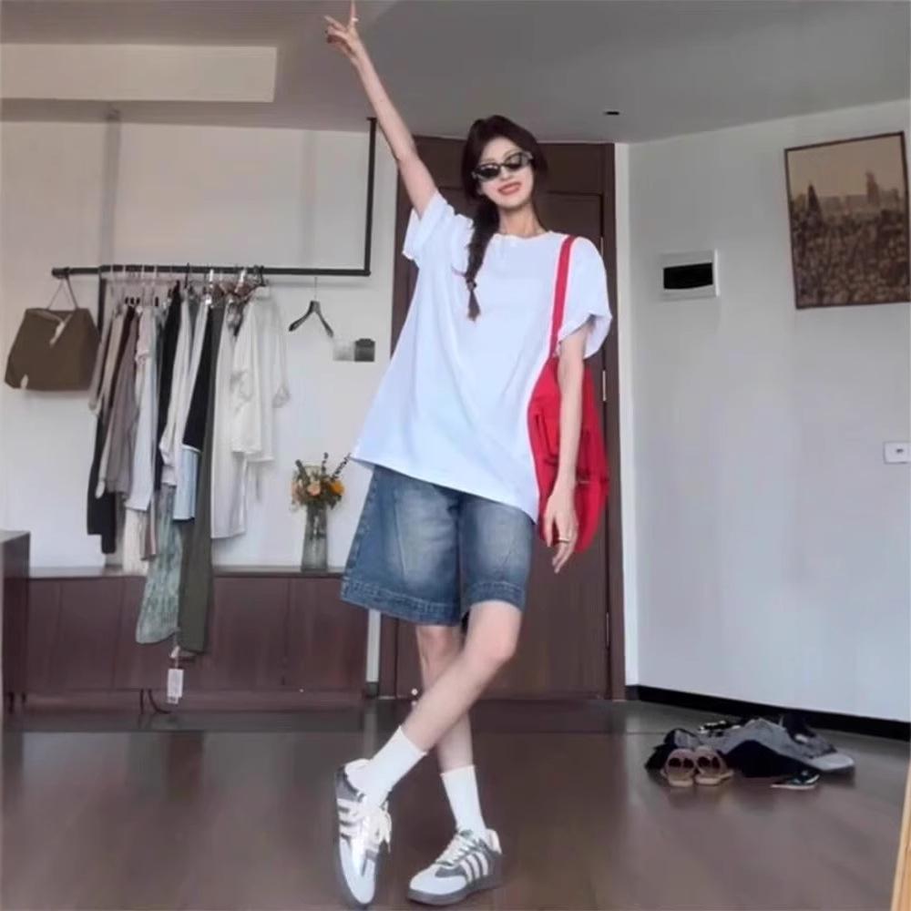 Retro Spicy Girl Damen Low-Waist Denim-Shorts - Sommer Lockerer Schnitt 5-Pocket Weitbeinige Mittellange Design