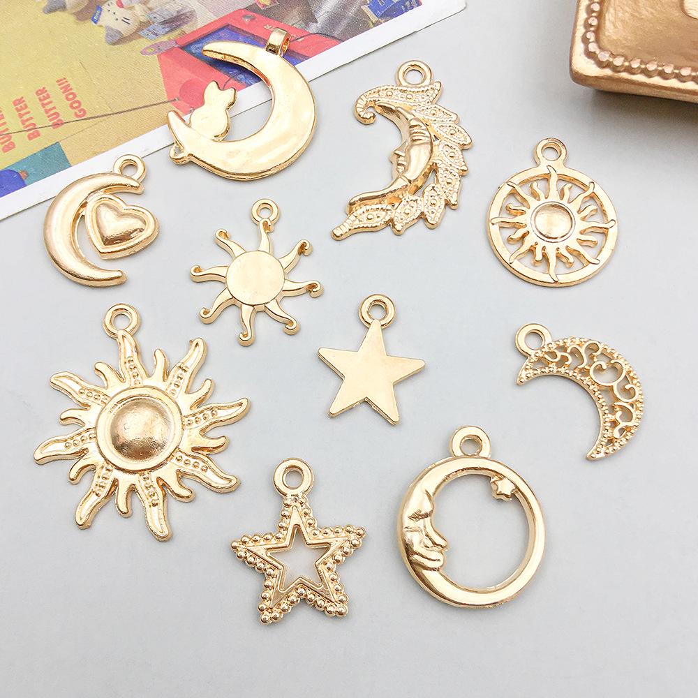 KC Gold Star Moon Sun Pendant Charm for DIY Bracelet Jewelry