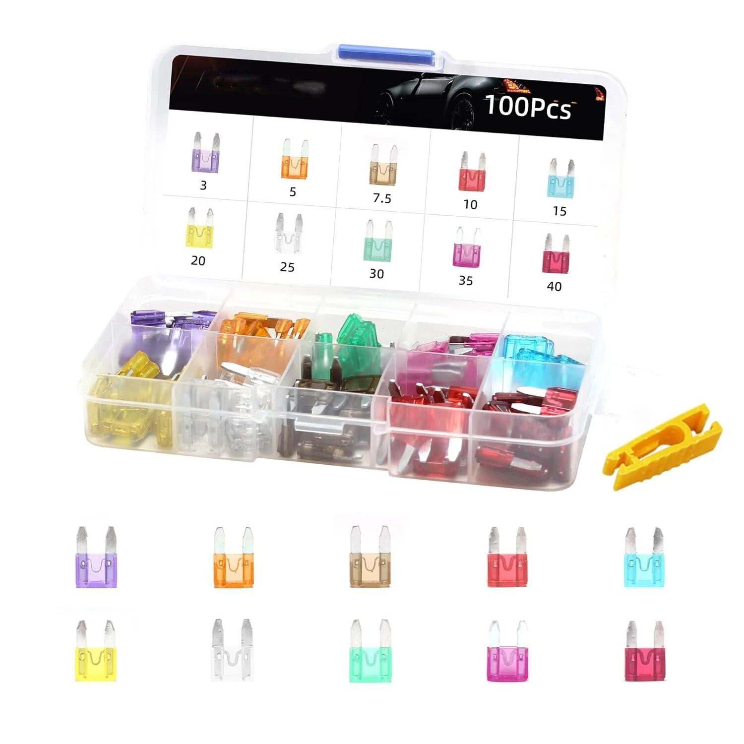 

100pcs Car Blade Fuses Assortment Kit, Automotive Replacement Fuses - Low Profile Mini Blade Fuses for Car Boat Truck SUV Auto