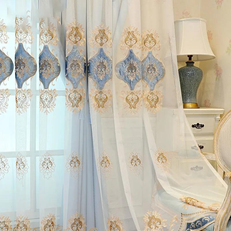 2PCS Cortinas bordadas de camada dupla de alta qualidade para quarto, cortinas blackout do chão ao teto, cortinas elegantes perfuradas para sala de estar