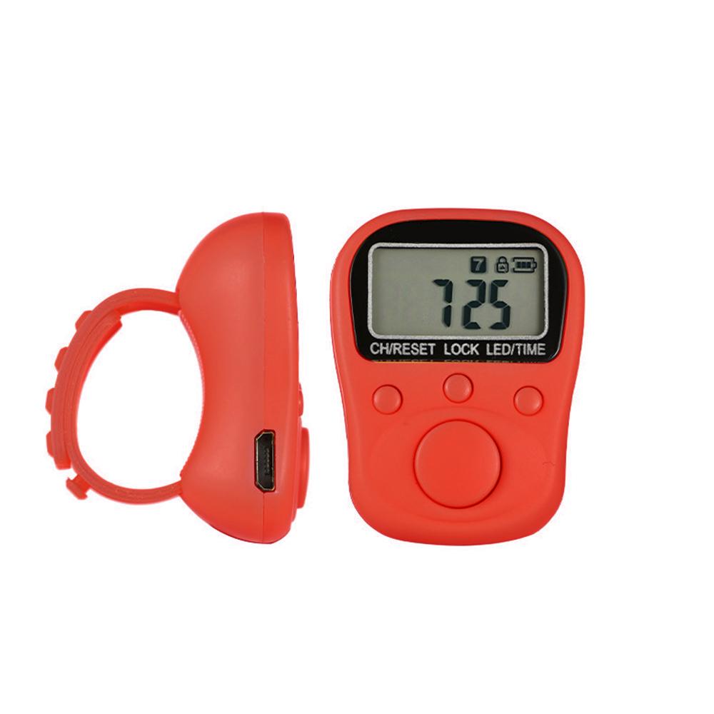 Adjustable Finger Ring Electronic Counter 7-Channel Backlit Function Counter with Locking Rechargeable Counter красный