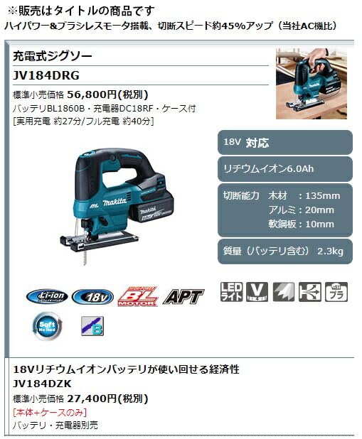 Makita JV184DRG Cordless 18V with and Blue Jigsaw, 6Ah, Battery, Charger, Case,