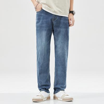 Men's Summer Light Blue Casual Thin Jeans Straight Loose Korean Versatile Trousers