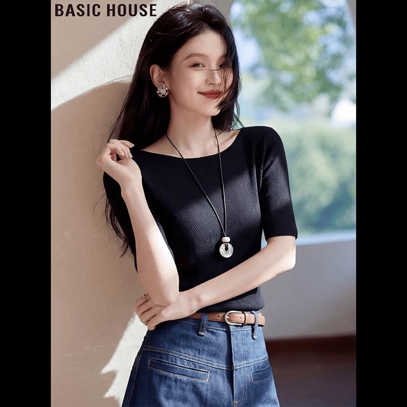 Basic House Women s Ice Silk Knit Slim Fit T-Shirt XL
