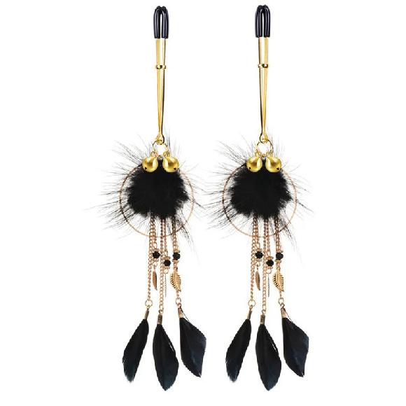 1 Pair Feather Metal Bells Nipple Clamps SM Nipple Ring Flirting Teasing Sex Toys Bondage Kit Slave Bdsm Girl Exotic Accessories