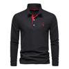 Trend Hub New Men's Deer Embroidery Polo Shirts Solid Color Long Sleeve Social Business Male
