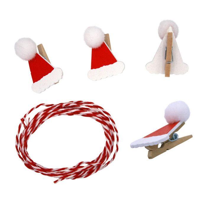 Pinces à linges - Bois - Décorative - Bonnet de père noël - Calendrier de l'Avent