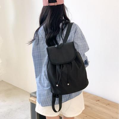 Commuter Backpack College Girl Large Capacity Leisure Computer Bag Flip Drawstring Pleated Nylon Backpack Double Shoulder