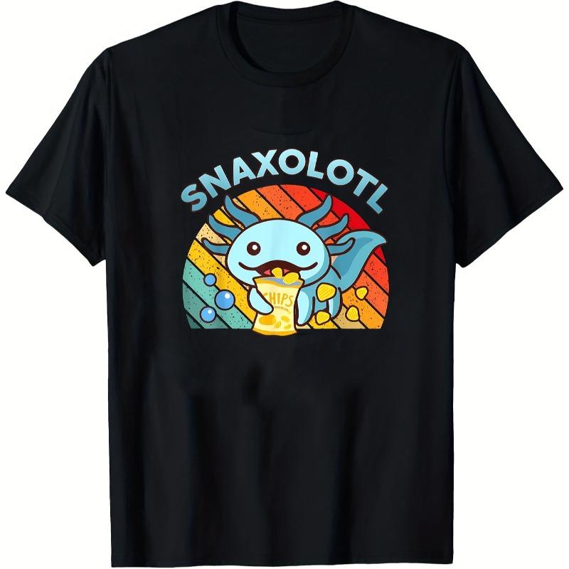 Boys Crew Neck Short Sleeve T-Shirt with Cartoon Blue Axolotl Print