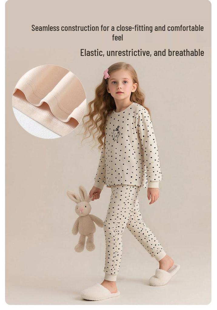 Baumwoll-Langunterwäsche-Set für Mädchen - Herbst/Winter Thermopyjama, Hauskleidung, Basisschicht für ältere Kinder