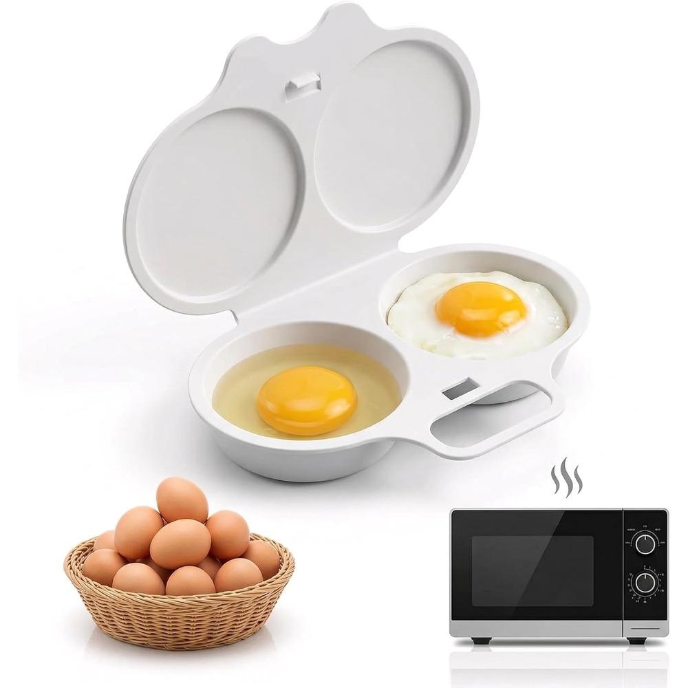 1pc Microwave Cooking Egg Steamer Round Plastic Egg Steamer Reusable Convenient Kitchen Cooking Mold 2-cavity Design 2