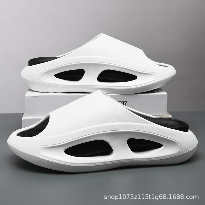 Summer New Men's Hollow One-word Drag Thick-soled Non-slip Fashion Two-color Casual Outdoor Beach Cool Slippers