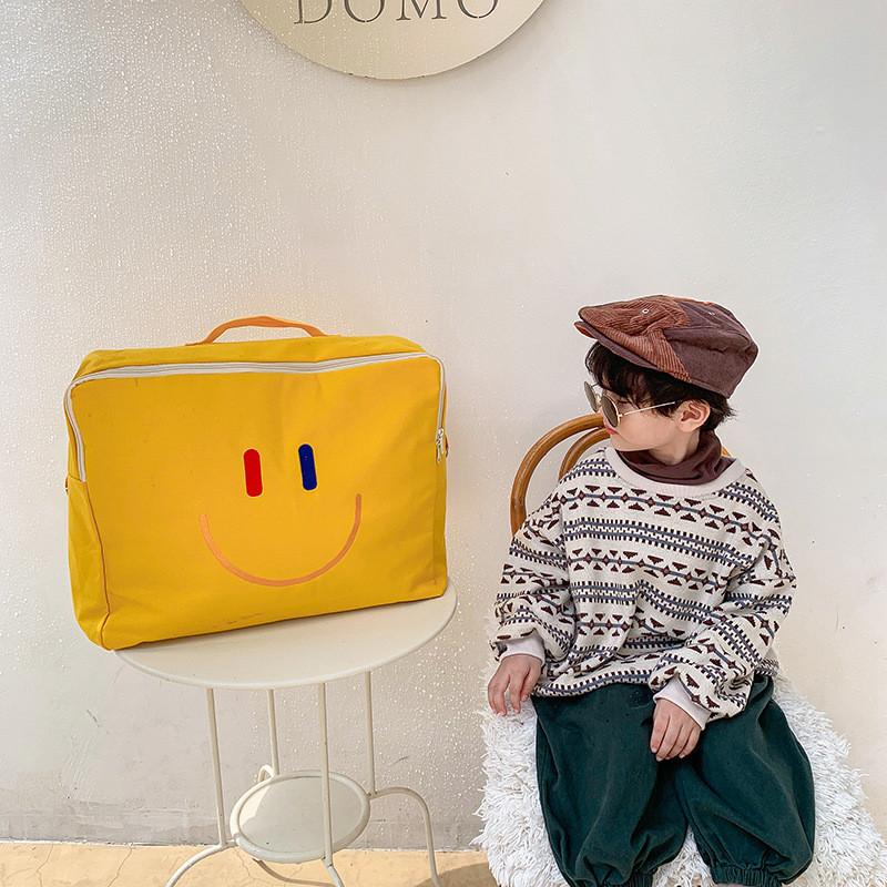 Modern Waterproof Smiley Face Canvas Tote Bag For Children Perfect For Kindergarten Use
