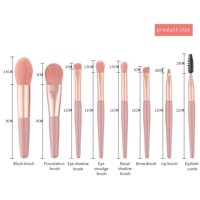8-teiliges Mini-Reise-Make-up-Pinsel-Set, tragbar, für Lidschatten, Foundation, Pulver, Wimpern, Lippen, Concealer, Rouge, Make-up-Pinsel-Set