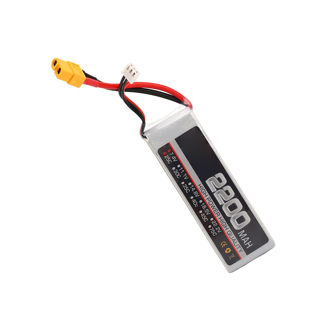 Lipo Battery 7.4V 2S 2200mAh 25C High Discharge Rate RC Batteries for RC Model Drone Flying