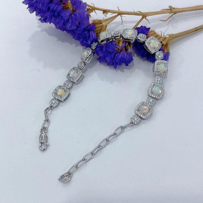 Sace Gems 925 Sterlingsilber 5MM Natürlicher Opal Edelstein Armbänder für Frauen Verlobung Cocktailparty Feinschmuck