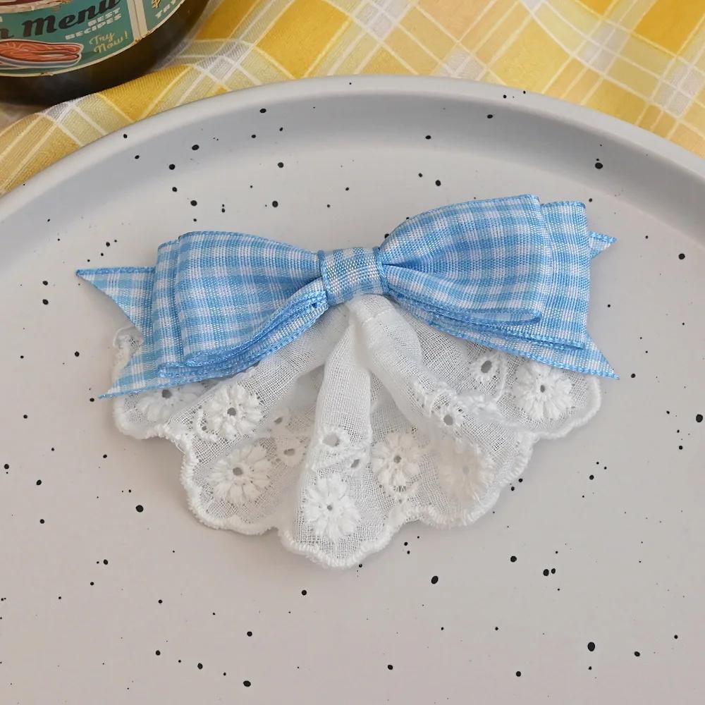 Summer Clouds Pink Bow Lace Hair Clip Women Side Hair Clip Sweet Clip Headband Lolita Hair Accessory Fashionable Versatile Cute